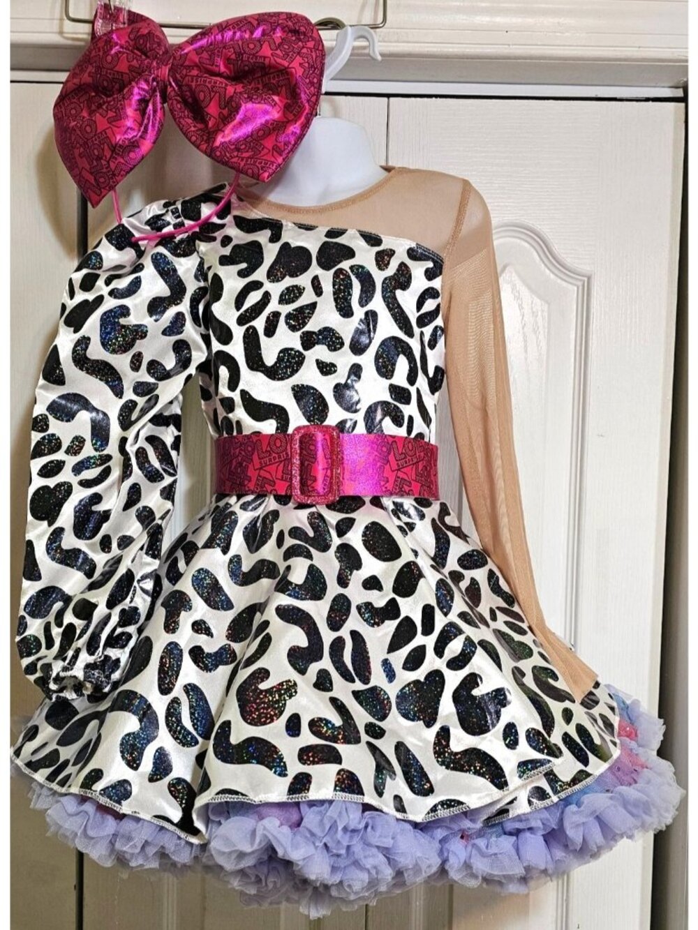 LOL Surprise! Diva Costume Girls 6-8 Bow Belt Dress Wig Pink Leopard Halloween